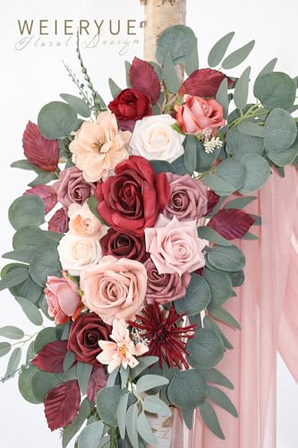 Artificial Wedding Arch Flowers Kit(Pack of 3),2Pcs Artificial Flower Arch Decor,1Pcs Sheer Drape for Wedding Ceremony Arbor for WeddingCeremony (Cream red) - color: Cream Red