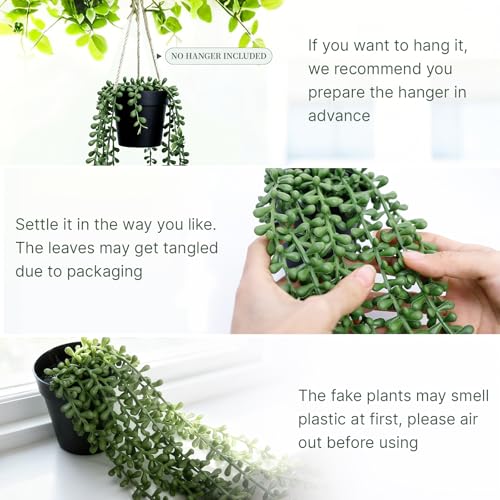 Artificial Hanging Plants for Shelf, 2-Pack Fake Potted Greenery Faux String of Pearls in Black Pot, Décor for Office Living Room Bathroom Indoor Outdoor - color: 2-pack String of Pearls