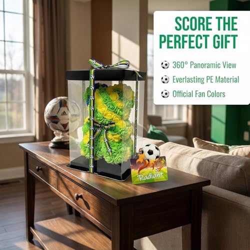 Brazil LED Artificial Rose Flower Bear, Valentine's Mother's Day, Christmas, Birthday,Thanksgiving Party Anniversary Girl Friend Wife Light Strips and Greeting Cards(BR) - color: Br