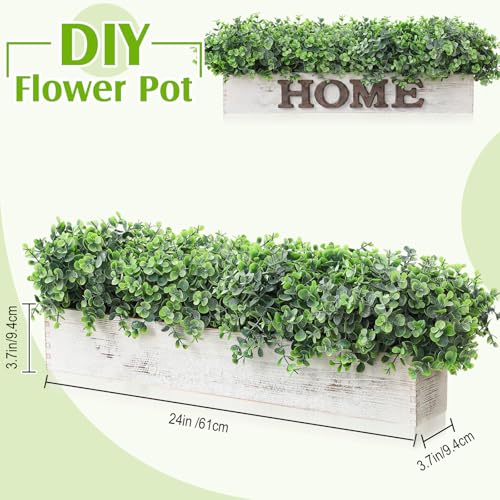 Lyrow 2 Pack Artificial Eucalyptus Plant in Rustic Rectangular Wooden Planter Box Greenery Faux Potted Herb Plant for Indoor Wedding Table Centerpiece(Emerald,24 x 3.7 x 3.7 Inches,Classic Style) - color: White, size: 24 Inch, style: White Powdered Round