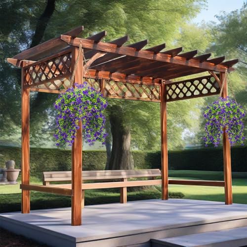 Musdoney 4PCS Artificial Hanging Flowers, Fake Hanging Plants Morning Glory Vines UV Resistant for Wall Home Room Garden Wedding Indoor Outdoor Spring Summer Decoration (Purple) - color: Purple
