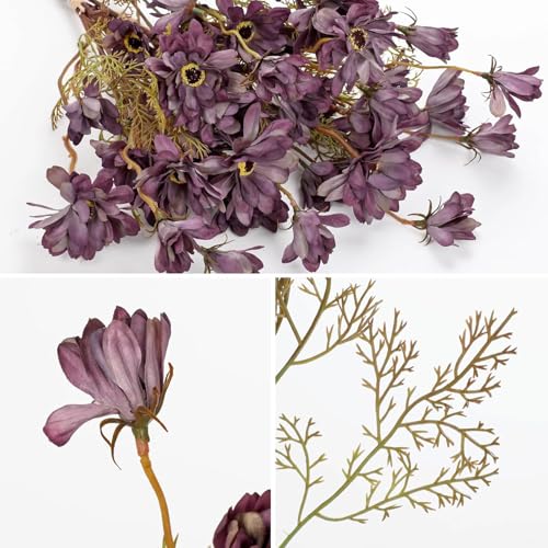 3 Bunches Artificial Daisy Flowers with Stems for Autumn Flower Arrangements, 20" Fake Burgundy Chrysanthemums Silk Flowers for Fall Floral Decor, Faux Wildflowers Mums Sprays for Centerpiece, Purple - color: Purple