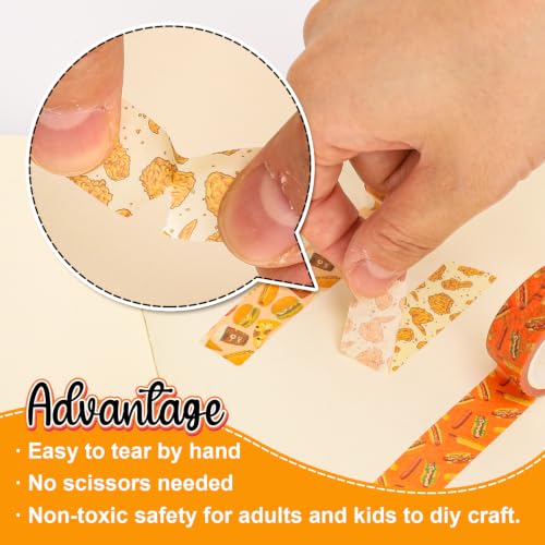 FYSUIMU 12 Rolls Cute Food Washi Tape Cartoon Yummy Fast Food Masking Tape Set Decorative Wrapping Paper Tapes for Scrapbook Journal DIY Art Crafts - style: Cute Food