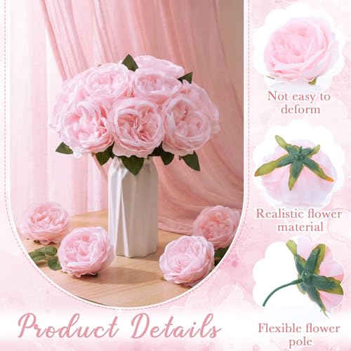 Suncalla 80 Pack Austin Rose Peonies, 3.94 Inch Artificial Flowers Heads Bulk with Stems Leaves for Arrangement Wedding Centerpiece Banquets Party Home Kitchen Decor DIY(Pink) - color: Pink