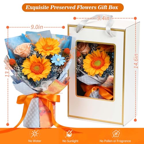 Forever Flowers for Delivery, Preserved Sunflower Bouquets, Long Lasting Roses, Eternal Flower Bouquet with Gifts Box for Mother Wife Girlfriend on Festivals Birthday Anniversary (Blue) - color: Blue