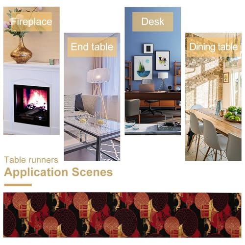 Japanese Table Runner, Red Asian Bamboo Pavilion Bridge Oriental Decor Table Runner for Dining Table Holiday Party Decorations 13x36in - color: Bamboo-4, size: 13x36in