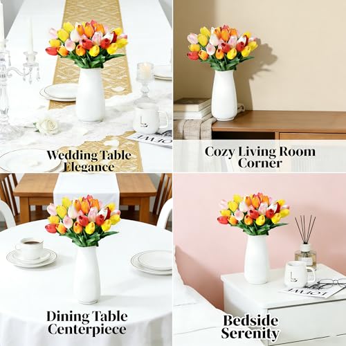 20 Pcs Tulips Artificial Flowers 14" PU Real Touch Fake Tulips for Spring Easter Decor Home Living Room Wedding Centerpiece Bouquet Mother's Gift Day Decotationgs (Colorful) - color: Color：white, Yellow, Orange, Light Pink, Red