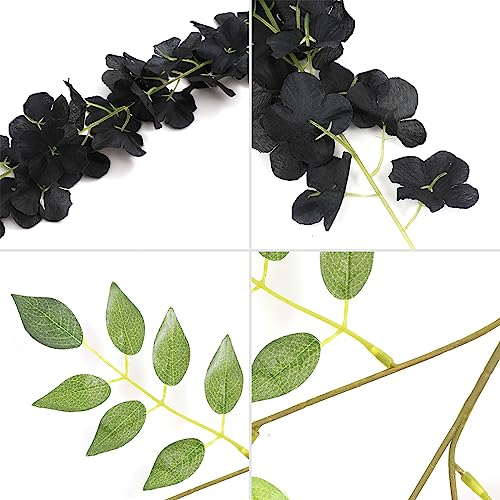U'Artlines 24 Pack (Total 86.4 Feet) Artificial Fake Wisteria Vine Rattan Hanging Garland Silk Flowers String Home Party Wedding Decor (24, Black) - color: Black