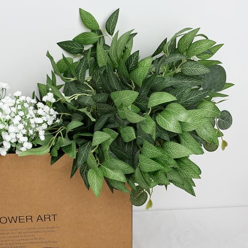 48 PCS Artificial Italian Ruscus Greenery - Fake Silk Green Leaf Stems for DIY Wedding Arrangements Garland Arch Bouquet Table Centerpieces Fireplace Hearth Decorations