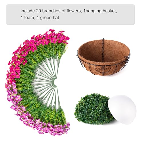INSPRING Artificial Hanging Flowers for Outdoors Baskets Fake Plants Outdoor Decoration, UV Resistant Faux Silk Morning Glory in Planter Look Real for Outside Patio Porch Balcony Garden Home Decor - color: Mix Fuchsia