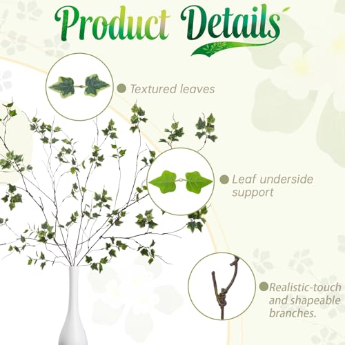 4 Pcs 38.5" Tall All-Green Artificial Branches with Leaves, Realistic Faux Ficus Greenery Stems, Bendable Fake Plant Twigs for Tall Floor Vases, Home Centerpiece, Office & Spring Decor (FS White) - color: Fs White
