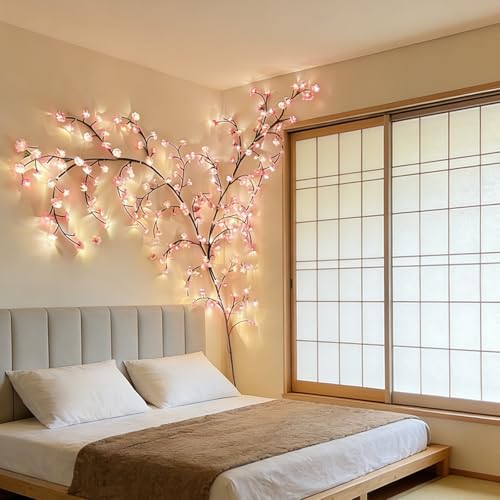 Cherry Blossom Lights,48 LED Tree Branch Lights for Wall, Artificial Flower String Lights,Cherry Blossom Vine Lights for Bedroom with USB,8Lighting Modes for Party Wedding Outdoor Decor(47in) - color: Sakura 47IN