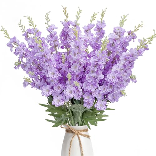 16Pcs Purple Delphinium Artificial Flowers 33.5'' Long Stem Larkspur Flowers Bulk Silk Flowers for Tall Vase Wedding Table Centerpieces Home Garden Outdoor Decor（Purple） - color: Purpleii