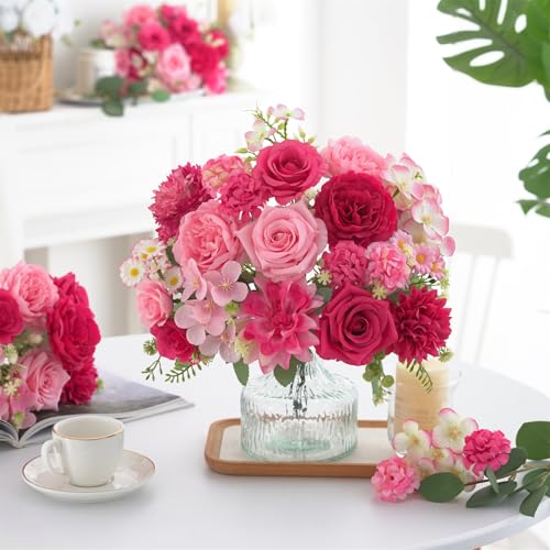 4 Pcs Mixed Artificial Flower Set, Small Artificial Peony Bouquet Fake Rose Flower Silk Floral Arrangements for Table Centerpiece Home Wedding Party Bridal Decoration(Mixed Pink, 2 Bouquets & 2 Stems) - color: Mixed Pink, size: Mixed 4pcs