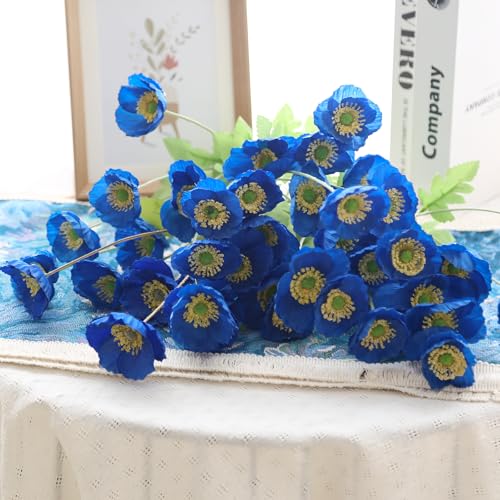 10 Pcs Artificial Poppy Flowers with 40 Heads Lifelike Silk Fake Poppies for Vase Faux Poppies with Stem for Spring Wedding Home Table Centerpiece Baby Shower Veterans Day Decor (Royal Blue) - color: Royal Blue