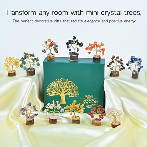 Crocon® Set of 12 Crystals Mini Stone Tree of Life Birthday Gifts for Women, Home & Office Decor, Money Tree Healing Crystals Gift Set Mom & Father Gift Ideas Housewarming Gifts New Home Sister & Dad - color: 003 (Set of 12 ) New