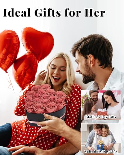 Changshunqi 16 Flowers Forever Preserved Roses in Heart Box, Preserved Flowers Womens Birthday Gifts for Women Mothers Rose Gift for Her Romantic Eternal Real Rose for Women Mom Wife - color: Caramel