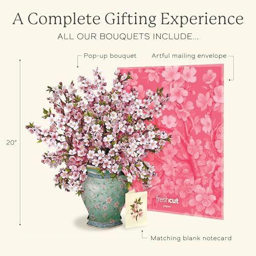Freshcut Paper Grande Japanese Cherry Blossoms 20 Inch Life-Sized 3D Pop Up Card – Greeting Card, Birthday, Mothers Day, Thank You, Gifts for Mom and Her – Includes Notecard and Envelope - color: Japanese Cherry Blossoms, size: Grande