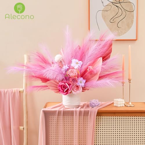 Alecono Pink Pampas Grass 17in 𝟯𝟬𝙋𝙘𝙨, Light Purple and Pink Artificial Faux Fluffy Pampas Grass Decor for Home Wedding Centerpieces Party - color: Rose Pink & Lilac, size: 30pcs