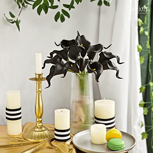 Letjolt Artificial Calla Lily Flowers 12Pcs, Black | Wedding Bouquet Flower, Home Decoration, Faux Calla Lilies - color: Black