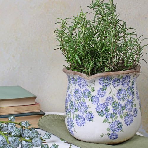 Ceramic Pots for Plants, Vintage Plant Pot with Drainage Hole, 6.11in. Planter for Indoor Plants, Crackle Glaze Finish Flower Pot, Perfect Tuscan Ceramic Planter for Gardening, Antique Blue Meadow - color: Antique Blue Meadow