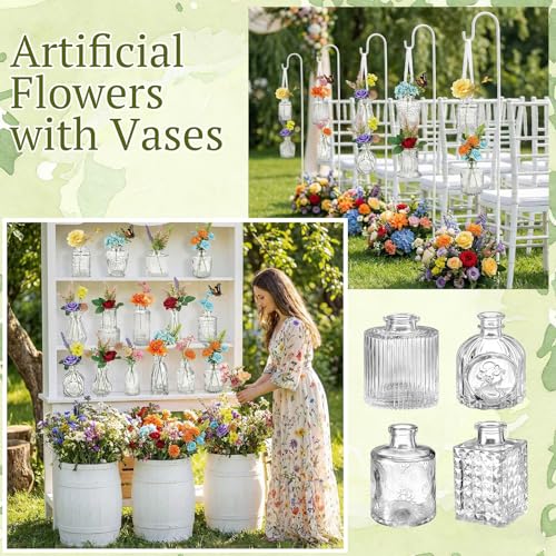 36 Pcs Artificial Flowers Table Centerpiece with Vases Colorful Wildflower Centerpieces Silk Flower Arrangement for Wedding Baby Shower Table Centerpieces Party(Fresh Charm,Clear) - style: Fresh Charm
