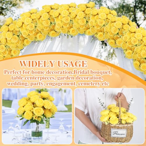 16 Pack Yellow Peonies Artificial Flowers, Fake Silk Hydrangea Bouquet for Bridal Wedding Home Table Decor Reusable Dining Opening Ceremony Birthday Arrangement Faux Floral - color: Yellow