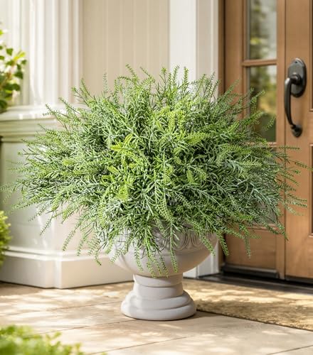 Artificial Faux Outdoor Plants for Spring Summer Decoration, 10 Bundles Fake Plastic Grass UV Resistant Look Real Fake Plants for Planter Outside Front Door Porch Patio Balcony Garden Indoor Yard Urn - color: Sage-green