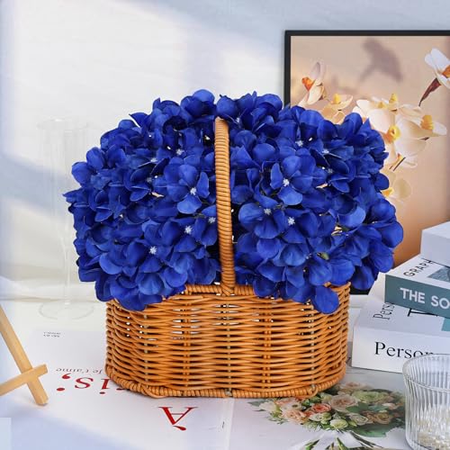 Royal Blue Hydrangea Artificial Flowers Bulk with Stems 64 Pcs | Faux Silk Hydrangeas Flower Heads with Stems for Wedding Arch Table Centerpieces Home Garden Baby Shower Party Decoration - color: Royal Blue