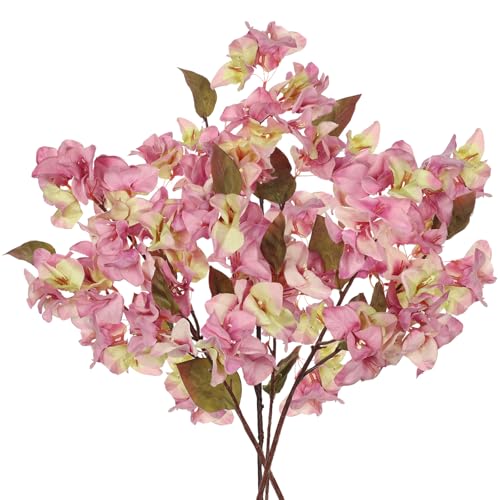 Briful Bougainvillea Artificial Flowers 5 Pack 27.5" Fake Bougainvillea Floral Stems Realistic Silk Flower Arrangements for Home Weddings Parties Table Vase Centerpiece Decor(Old Pink) - color: Pink