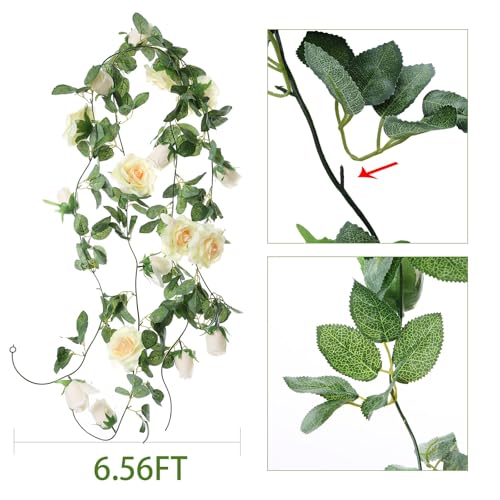 Felice Arts 2 Pack Champagne Flower Garland Each 6.5FT Beige Wedding Garland Fake Rose Vine Hanging Spring Garland for Party Wall Table Arrangement DIY Flower Wreath Decor - color: Champ