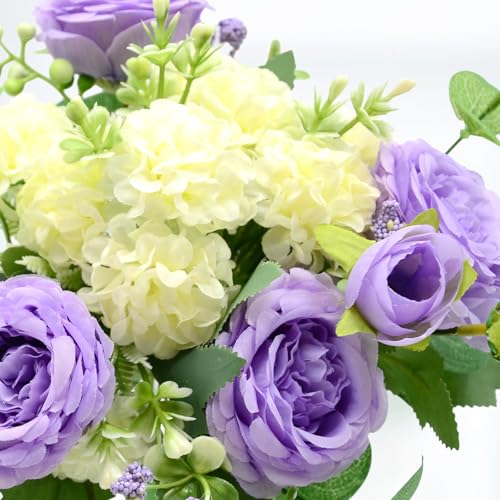 Artificial Flowers Bouquet, Purple Silk Peonies Chrysanthemum Mixed Bouquet with Eucalyptus, Artificial Roses Bouquet for Wedding Centerpieces Bridal Bouquet Mohter's Day Valentine's Day Home Decor - color: Purple