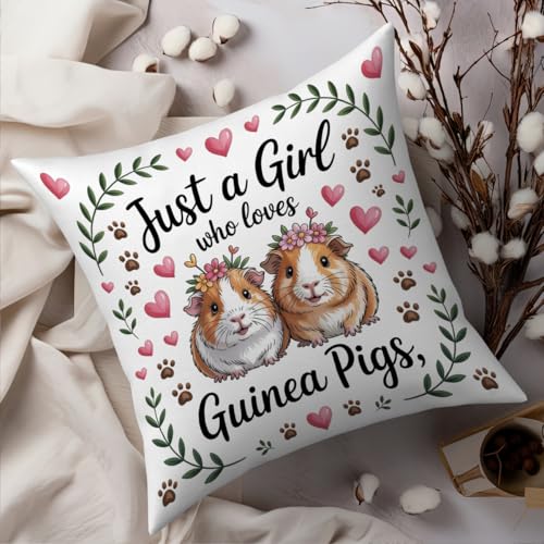 Fokongna Just a Girl who Loves Guinea Pigs Decorative Pillow Covers Throw Cover, Cute Farmhouse Animal Guinea Pig for Room Bed Chair Couch Decorative Pillowcase 18 x 18 Inch - color: Girl