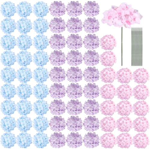 Auihiay 64Pcs Hydrangea Artificial Flowers Bulk, Faux Hydrangea Flowers Heads with Stems for Wedding Centerpieces Baby Shower Living Room Dining Table Bridal Shower Graduation Decor (Mixed Color) - color: Mixed Color