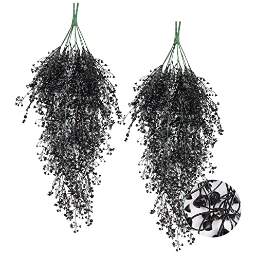 RECUTMS Artificial Hanging Plants 4Pcs Faux Hanging Vines Black Faux Ivy Vines Flowers Halloween Thanksgiving Decoration Indoor Outdoor Garden Wedding Balcony Room Decor (Black) - color: Black-hanging