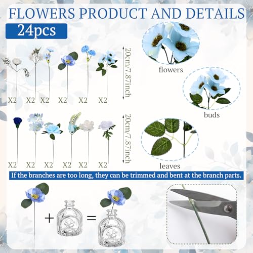 36 Pcs Artificial Flowers Table Centerpiece with Vases Colorful Wildflower Centerpieces Silk Flower Arrangement for Wedding Baby Shower Table Centerpieces Party(Blue Series,Clear) - style: Blue Series