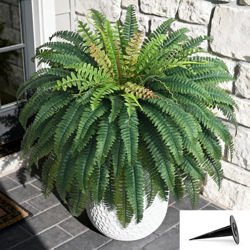 48in 96 Leaves Large Fake Ferns, 1Pcs Outdoor Faux Plants UV Resistant Artificial Plants Outdoor, Realistic Artificial Ferns for Outdoors Planter, Boston Fern for Porch Home Garden Patio Hanging Decor - size: 1 Count (48 Inches)