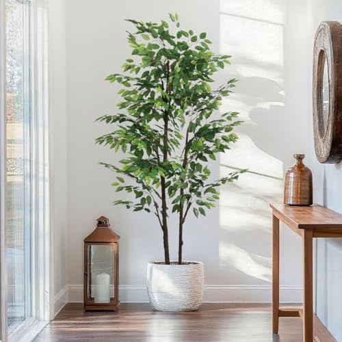 7.22ft Ficus Artificial Trees, Lifelike Faux Tree, Green Lush Fake Ficus Tree Artificial Plants for Office Home Living Room Indoor Outdoor Modern Decor, Perfect Housewarming Gift - color: Green-ap08