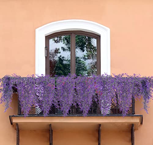 RECUTMS Artificial Hanging Plants Fake Vines Wall Hanging 4Pcs Faux Ferns Leaves Greenery for Summer Spring Home Garden Wedding Arch Graduation Party Indoor Outdoor Decorations(Purple) - color: Purple-hanging