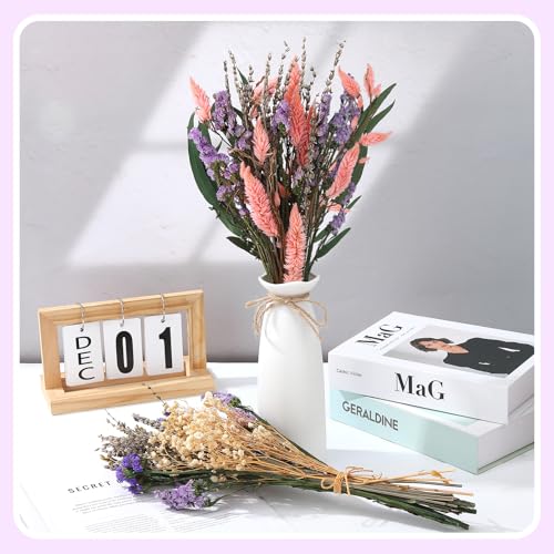 2 Pack Large Dried Flower Bouquets 15.7 inch Lavender Baby Breath Forget Me Not Boho Wedding Decor DIY Home Decorations Preserved Floral Arrangement Gifts Purple, Pink - color: Purple, Pink