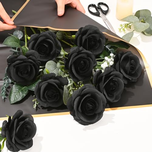 Waipfaru Halloween Flowers, Fake Black Roses Artificial Flowers, Artificial Roses with Long Stems, Faux Silk Roses for Wedding Bouquet Table Centerpieces Indoor Outdoor Decor (10 Pcs, Black) - color: Black, size: 10 Pcs