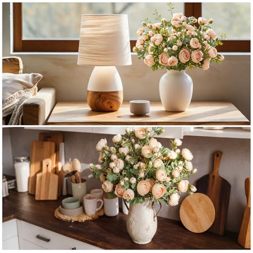 Giegxin 3 Stems Peonies Artificial Flowers Faux Silk Peony Flowers Bouquet 24.5'' Tall Champagne Peonies - Fake Ranunculus Flower for Vases DIY Centerpieces Bridal Shower Wedding Home Decoration