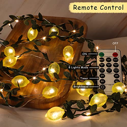3D Lemon LED String Lights USB/Battery Operated Light String with Remote Timer 10FT 40LEDs Lemon Light Bulbs with Branches Leaves Fairy Lights for Bedroom Birthday Garden Party Decorations - style: Lemon