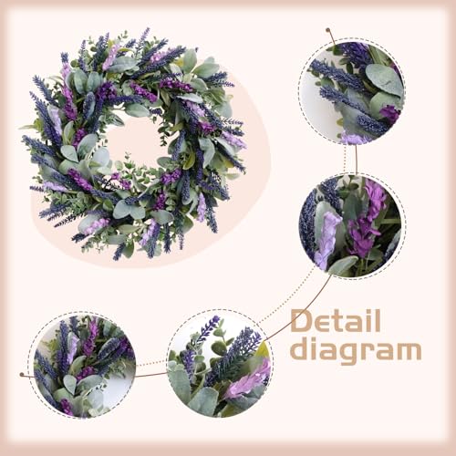 Lavender Wreaths for Front Door, 20 inch Artificial Farmhouse Wreaths for Wall Window Party Wedding Decor Indoor Outdoor Spring Summer Fall Decoration - size: 20 Inch