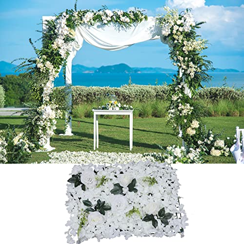 6 Pcs Flower Wall Panel Floral Backdrop,24 * 16in Artificial Flower Wall Panels White Flower Wall Decor Silk Fabric for Wedding Party Room Home Decor& Wall Decoration (White) - color: White
