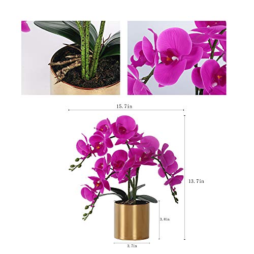 LESING Artificial Orchid Flower with Vase, White Orchid Bonsai Faux Orchid Phalaenopsis Plant Pot Arrangements for Home Decoration (Purple,Gold Vase) - color: Purple,gold Vase
