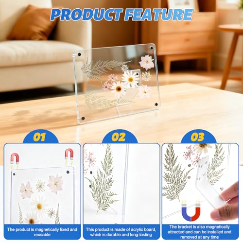 Clear Acrylic Magnetic Pressed Flower Frame, Double Panel Floating Frame for Dried Flower Display, Easy-Open Magnetic Acrylic for DIY Art, Home & Office Wall Décor Gift(Transparent 2Pcs, 6X8in) - size: 6X8in