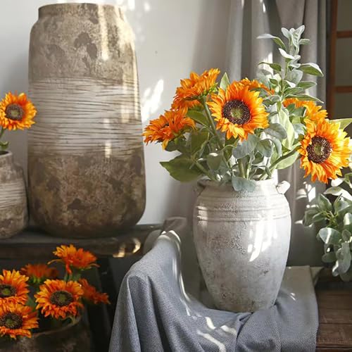 5pcs Artificial Sunflowers Vintage Fake Silk Sunflowers Fake Sunflowers Bouquet Large Sunflowers Decor for Home Hotel Office Wedding Party Garden(Orange) - color: Orange