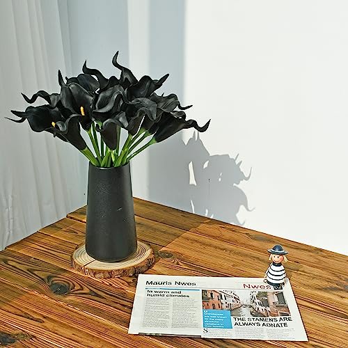 ONLY ART Artificial Black Calla Lily 20pcs – 13.5" PU Faux Flowers with Flexible Stems, Soft Texture, for New Year and Valentine's Day Home, Wedding & DIY Decor - color: Black