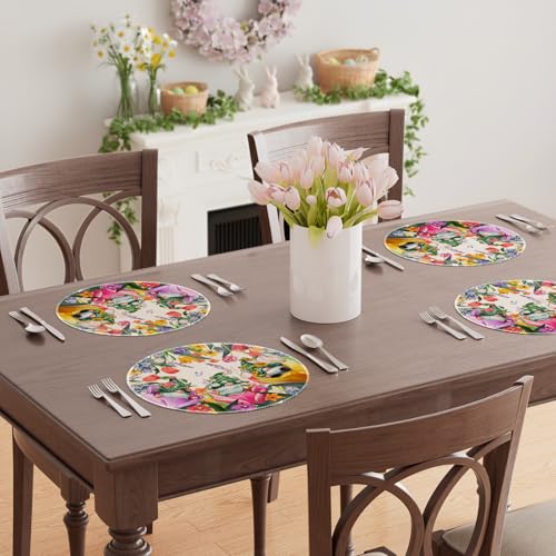 XCHI Tulips Gnomes Flowers Spring Round Placemats Set of 4 Summer Table Mats for Party Home Kitchen Dining Table Decorations 14x14 Inch - size: Round Set of 4 (14x14 Inch)